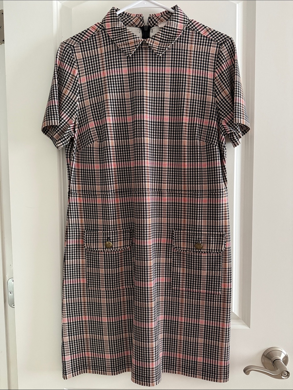 LOFT Pink and Black Plaid Short-Sleeve Polo Dress